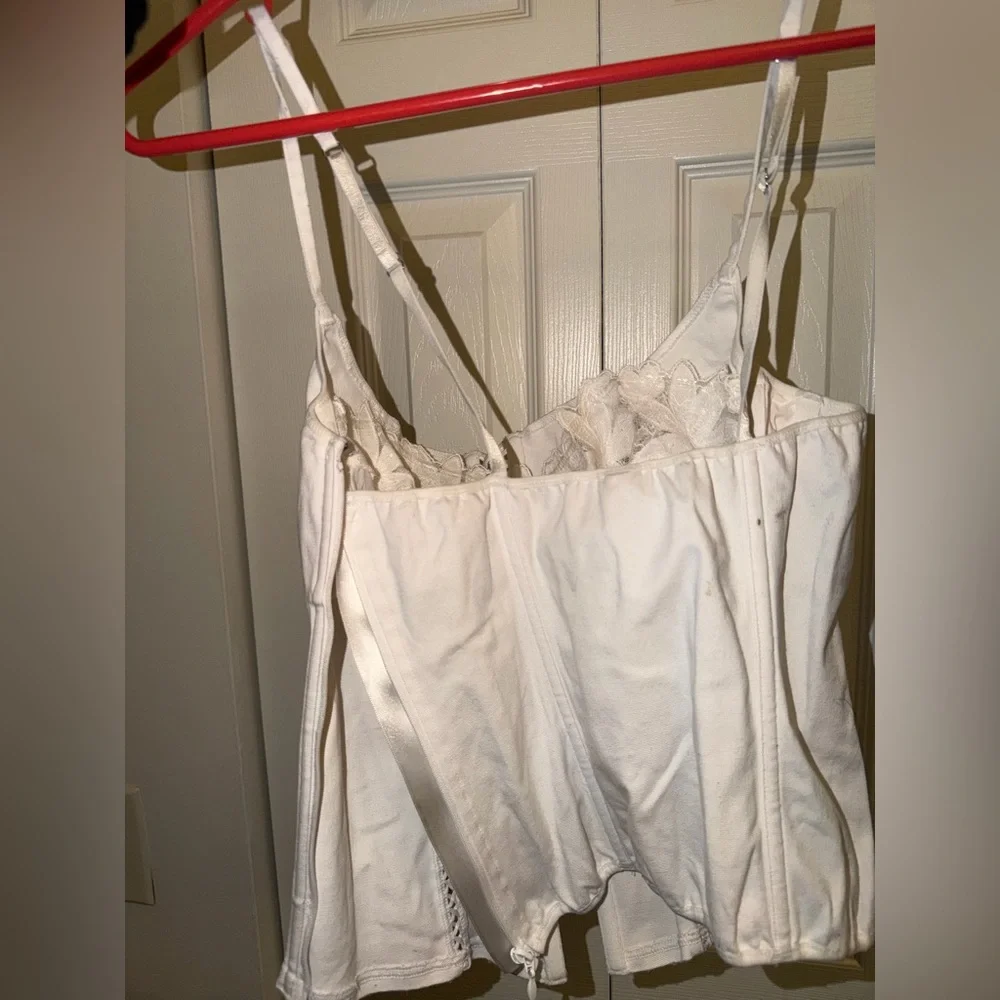 🔴White Lace-Trim Corset Tank Top - Picture 3 of 6